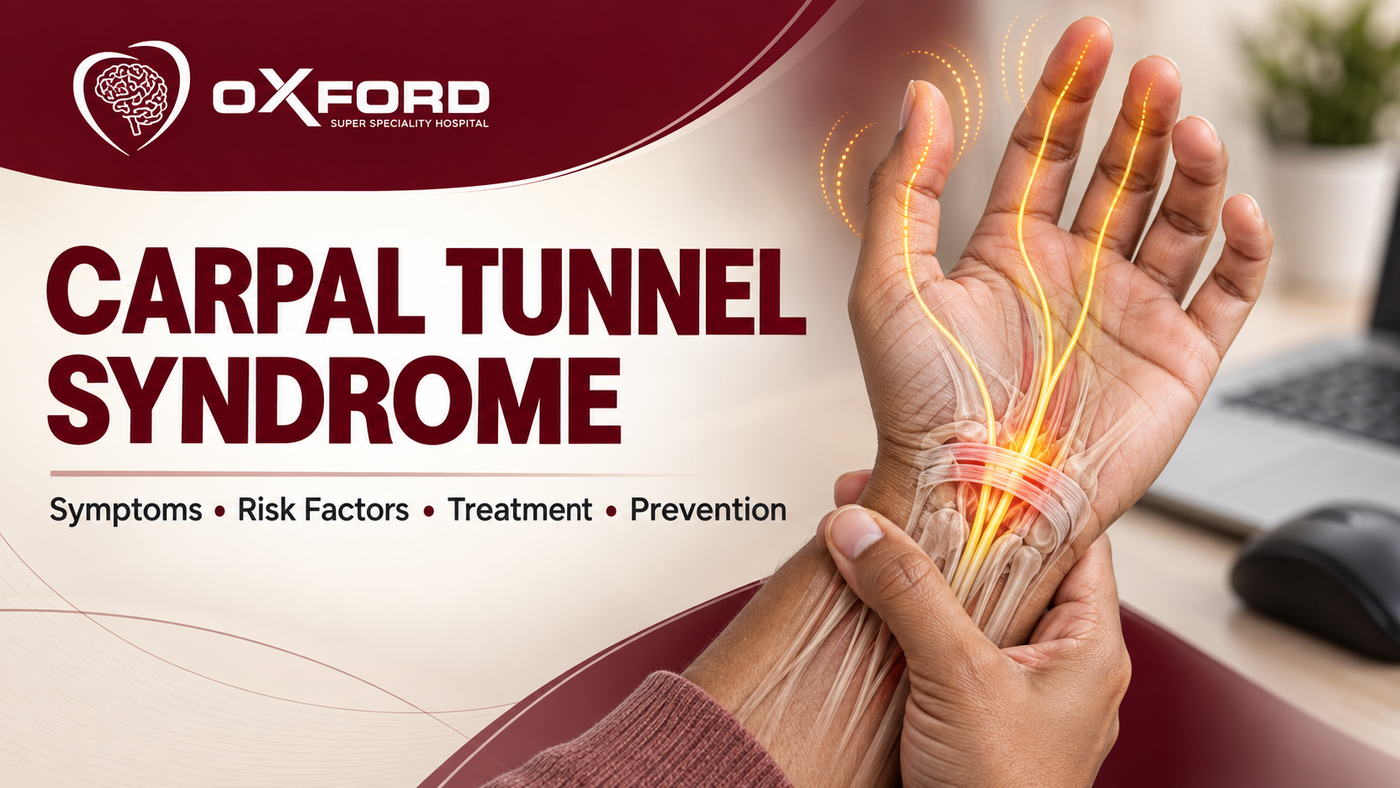 Carpal tunnel syndrome — median nerve compression at the wrist illustrated on a hand